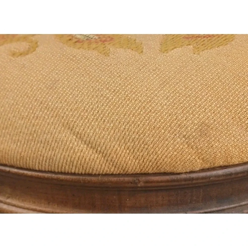 Vtg Ethan‎ Allen Wood Footstool Turned Leg Original Needlework Upholstery READ